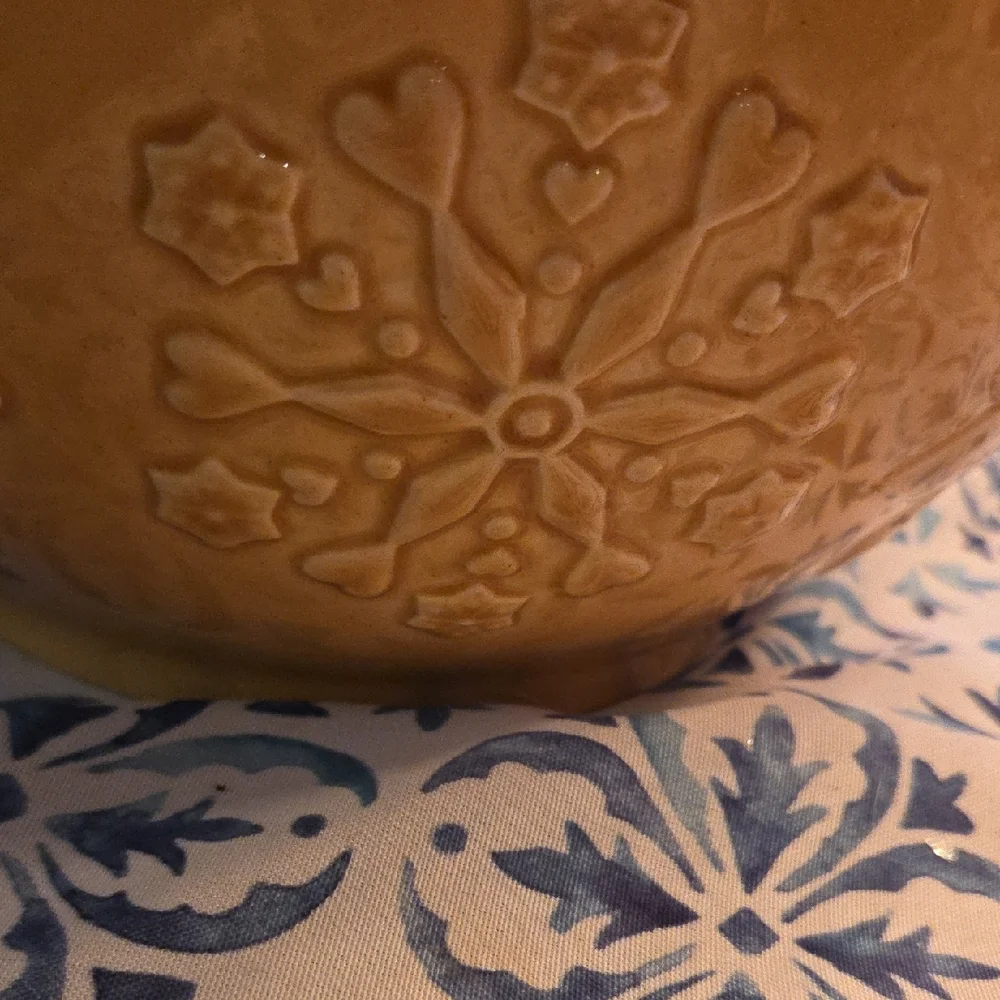 Artisan Embossed Tan Ceramic Bowl